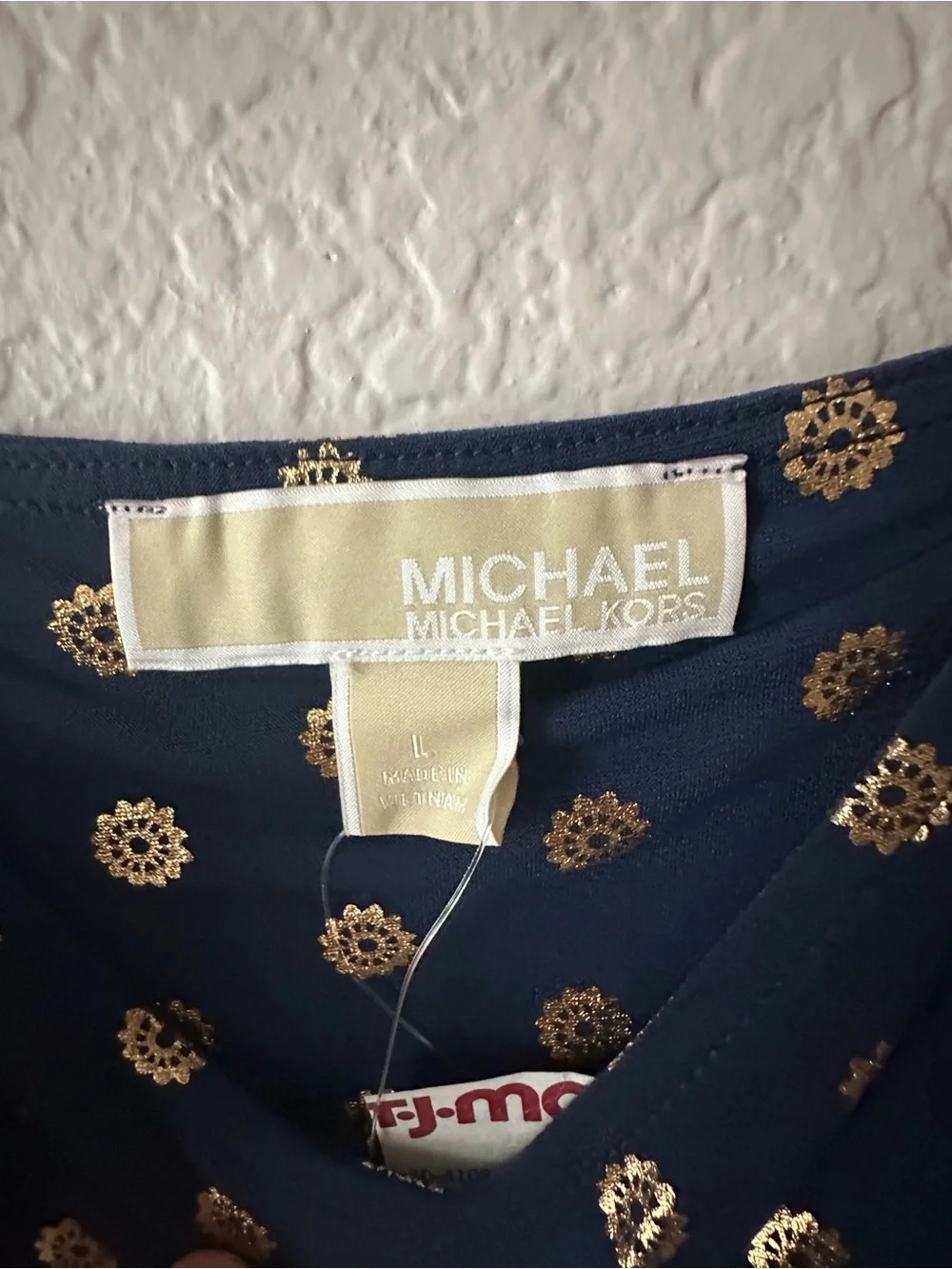 NWT MICHAEL Michael Kors Navy & Gold Floral Maxi Dress - Size Large